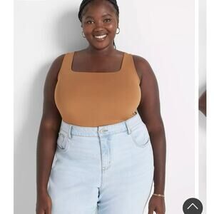 Lane Bryant Women's Caramel Fitted Crop Square-Neck Double Layer Tank Size 26/28